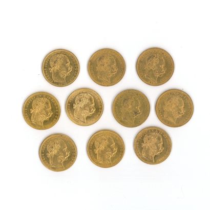10 gold coins: 8 Florins Hungary Magyar Franz...