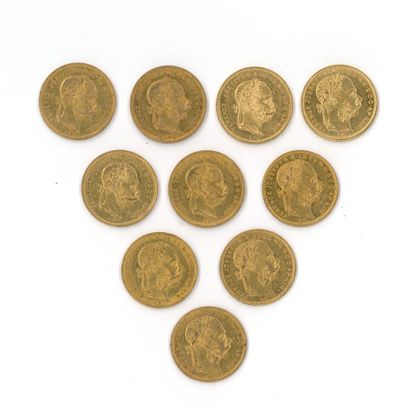 10 gold coins: 8 Florins Hungary Magyar Franz...