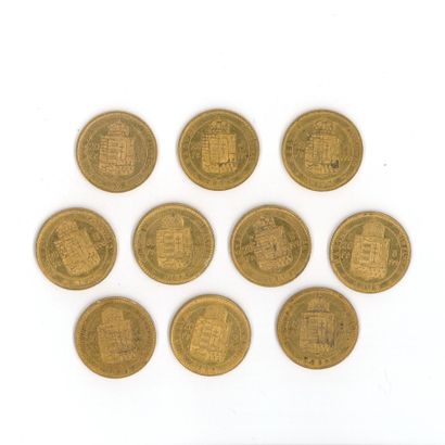 10 gold coins: 8 Florins Hungary Magyar Franz...
