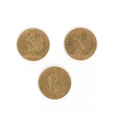 3 gold coins: 20 FF 1878A - 1904 - 1910