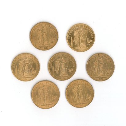 7 gold coins : 20 FF Génie 1886 A