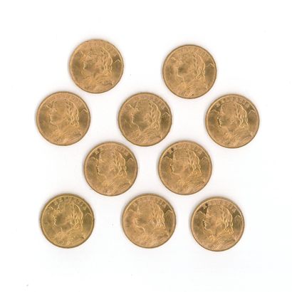 10 gold coins: 20 Swiss francs