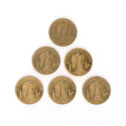 6 gold coins : 20 FF Génie 1879 A