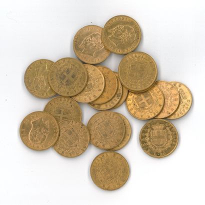 20 gold coins: 20 Italian lire Victor Emmanuel...