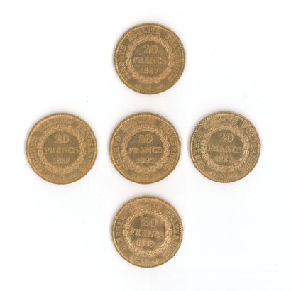5 gold coins : 20 FF Génie 1887 A
