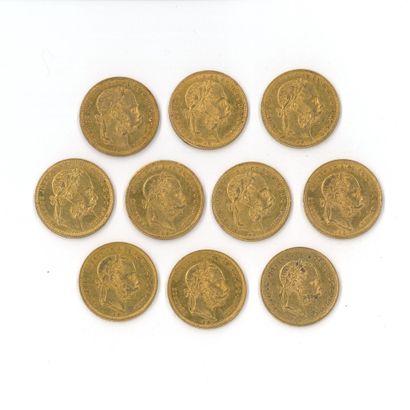 10 gold coins: 8 Florins Hungary Magyar Franz...