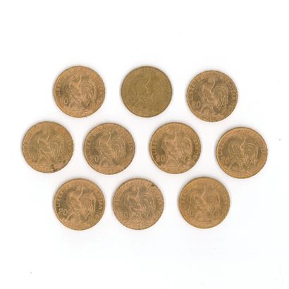 10 gold coins : 20 FF Coq 1907