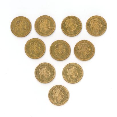 10 monnaies or : 8 Florins Magyar François-Joseph...