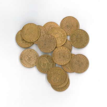 18 monnaies or : 20 Lires 
- Victor Emmanuel...