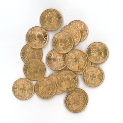20 gold coins: 20 Swiss francs (1900 x 1,...