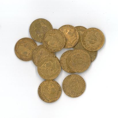 14 gold coins : 20 FF Cérès 1851 A