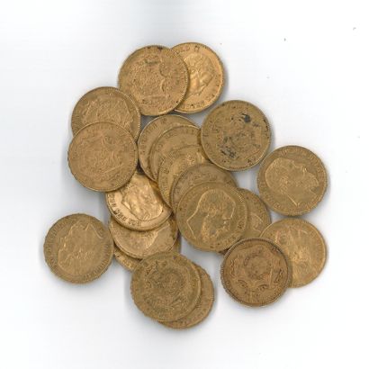 20 gold coins: 20 Belgian Francs, Leopold...