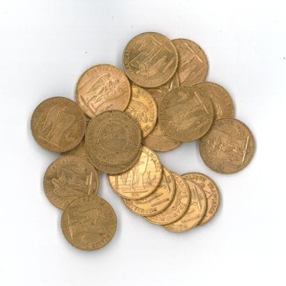 20 gold coins: 20 FF Génie (1848 A x 1, 1876...