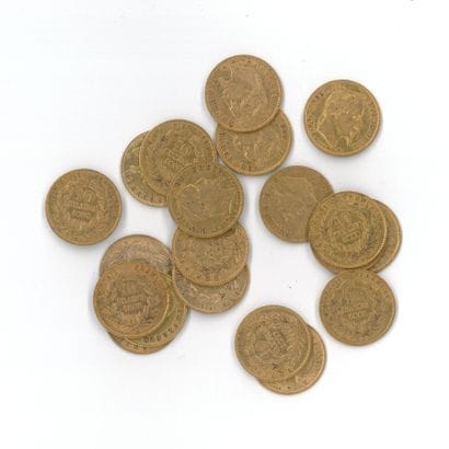 20 gold coins: 10 FF Napoleon III with laureate...