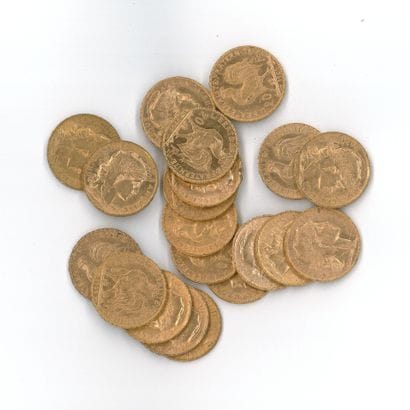 20 gold coins: 20 FF Rooster, 1909