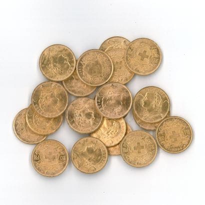 20 gold coins: 20 Swiss francs (1927 x 8,...