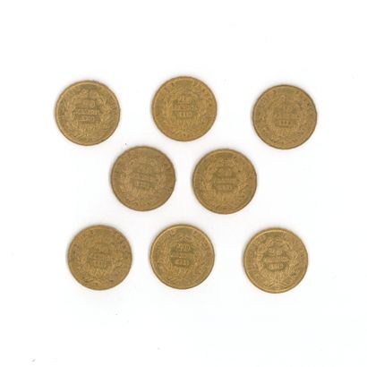 8 gold coins: 20 FF Napoleon III bareheaded,...