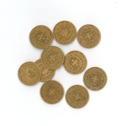 10 gold coins: 20 Italian Lire, Charles Albert,...