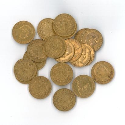 20 gold coins : 20 FF Napoléon III bare head...