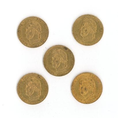5 gold coins: 20 FF Louis-Philippe I 1848...