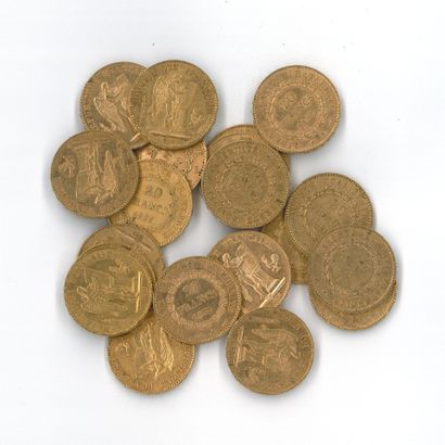20 gold coins: 20 FF Génie (1874 A x 1, 1875...
