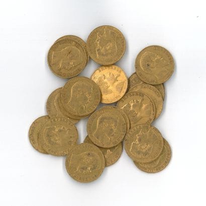 20 gold coins : 20 FF Napoléon III bare head...
