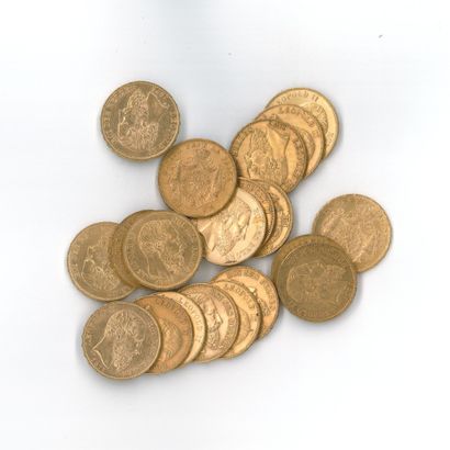 20 gold coins: 20 Belgian francs, Leopold...