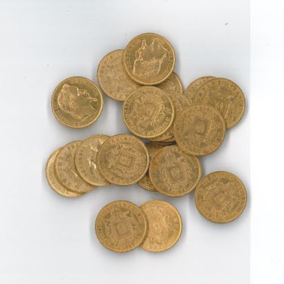 20 gold coins: 20 FF Napoleon III with laurel...