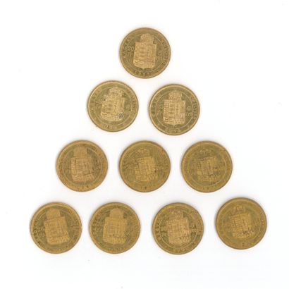 10 monnaies or : 8 Florins Magyar François-Joseph...