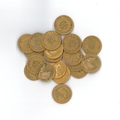 20 gold coins : 20 FF Napoléon III bare head...