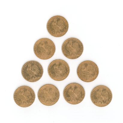 10 gold coins: 20 FF Rooster, 1910