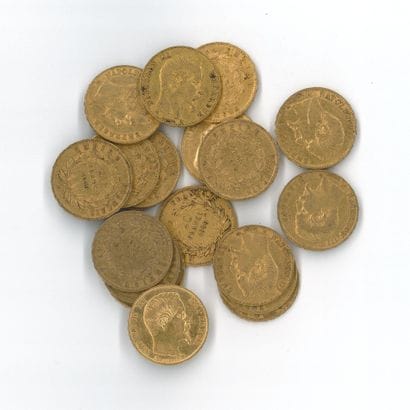 20 gold coins: 20 FF Napoleon III bare-headed...