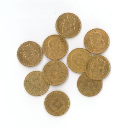 10 gold coins: 20 FF Napoleon III laureate...
