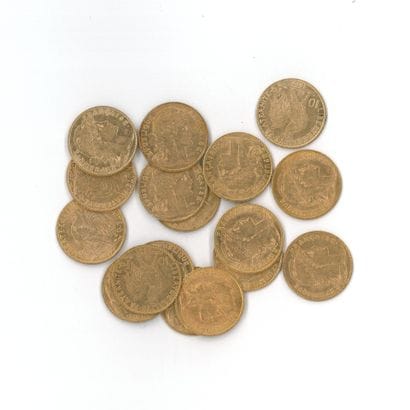 17 gold coins: 10 FF Rooster (1899 x 6, 1900...