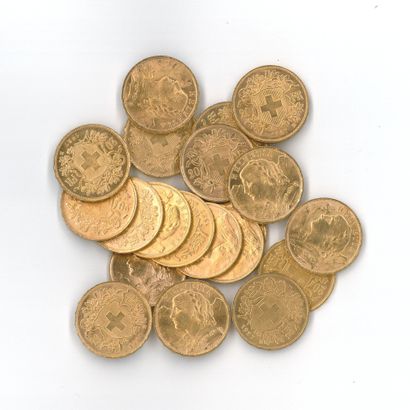 20 gold coins: 20 Swiss francs (1927 x 15,...