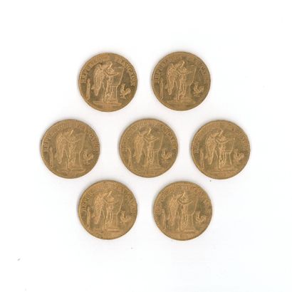 7 gold coins: 20 FF Génie 1889 A