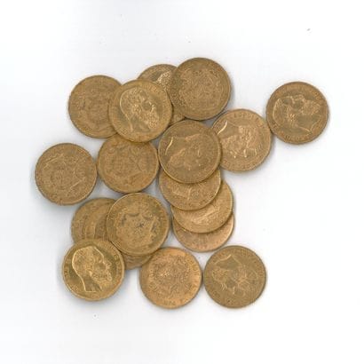 20 gold coins: 20 F Belgium Leopold II (1867...