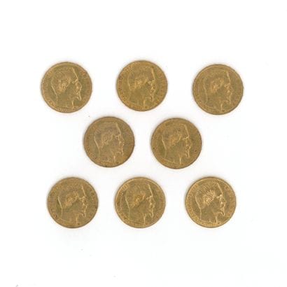 8 gold coins: 20 FF Napoleon III bareheaded,...