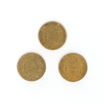 3 gold coins: 20 FF Ceres 1849 A