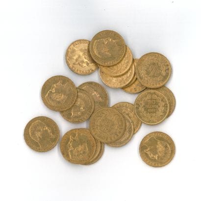 20 gold coins : 20 FF Napoléon III bare head...