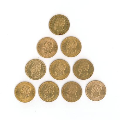 10 monnaies or : 20 Lires Victor Emmanuel...
