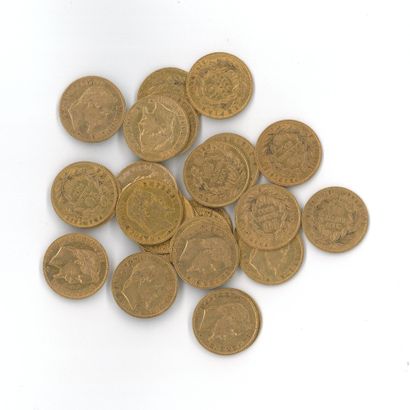 27 gold coins: 10 FF Napoleon III with laurel...