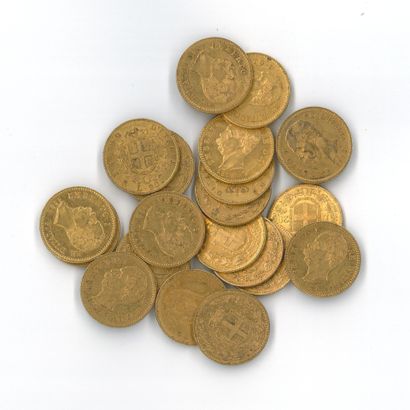 20 monnaies or : 20 Lires Italie Umberto...
