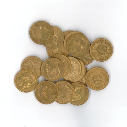 20 gold coins : 20 FF Napoléon III bare head...