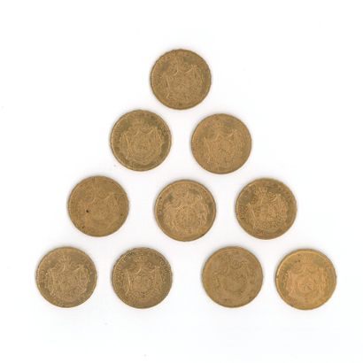 10 gold coins: 20 F Belgium Leopold II (1867...