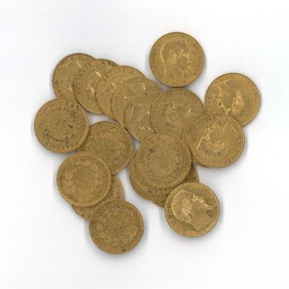 20 gold coins: 20 FF Napoleon III bareheaded,...