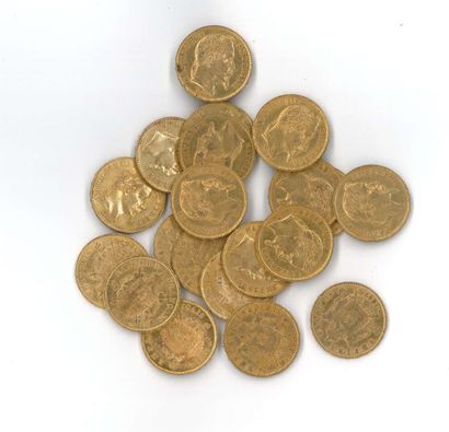 20 gold coins: 20 FF Napoleon III with laurel...