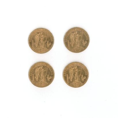 4 gold coins: 20 FF Génie 1892 A