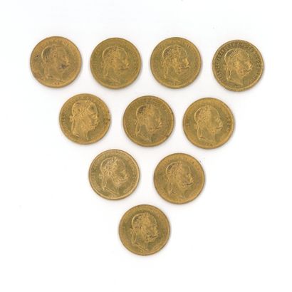 10 monnaies or : 8 Florins Magyar François-Joseph...