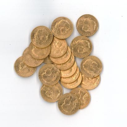 20 gold coins : 20 FF Coq 1907